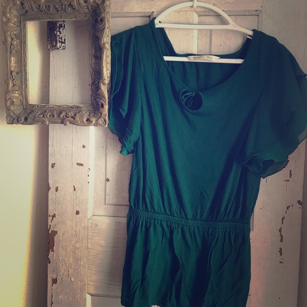 Olive green ruffled T-shirt